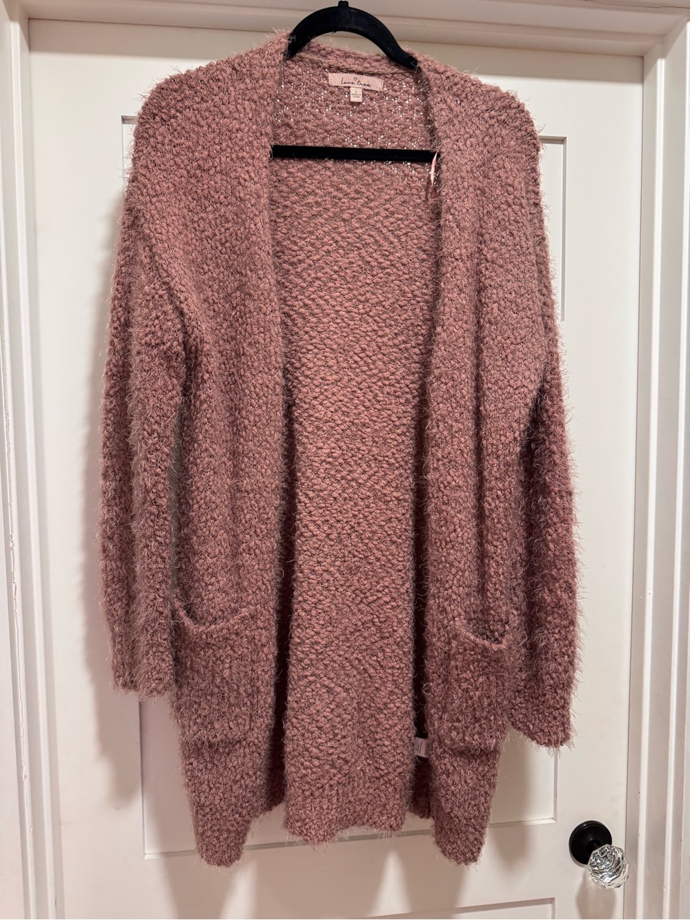 Love Tree Dusty Rose Open-Front Fuzzy Cardigan